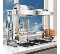 Tqoiozxa Scolapiatti in acciaio inossidabile 304, organizer per lavello da cucina regolabile a 2 livelli, grande capacità di stoccaggio per ciotole/piatti/pentole/utensili(Single layer,86cm/33.8in)