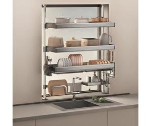 Tqoiozxa Scolapiatti regolabile sopra il lavello, scolapiatti da cucina a due e tre livelli, grande capacità per riporre i piatti sul piano di lavoro(Triple-Layer Taller Version,118cm/46.4in)