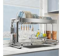 Tqoiozxa Scolapiatti Sopra Lavello 4 Aggiornamenti SUS304 - Rack Spessito 2.5cm, Grande Capacità per Pirofile/Piastre, Stabilità a Doppia Colonna(Single layer,86cm/33.8in)