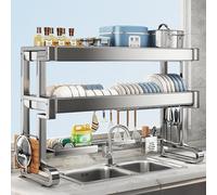 Tqoiozxa Scolapiatti Sopra Lavello 4 Aggiornamenti SUS304 - Rack Spessito 2.5cm, Grande Capacità per Pirofile/Piastre, Stabilità a Doppia Colonna(Double layer,106cm/41.7in)