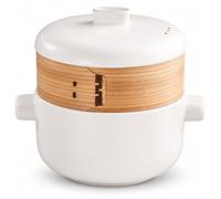 TQPGJJL Casseruola Ceramica Resistente Con Coperchio E Cestello Vapore Bambù, Pentola Terracotta Resistente Shock Termici, Multifunzione per Casa, Feste E Piccolo Catering(Milk White,4L/3.6QT)