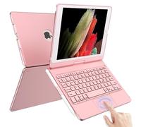 TQQ Custodia per tastiera per iPad da 10,2 pollici (7°, 8° e 9° generazione) con trackpad di precisione, tastiera simile al notebook con retroilluminazione a 10 colori, girevole a 360°, layout tedesco