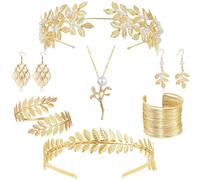 TQUXNGA Accessori per costumi da dea | Cintura Toga, polsini per la parte superiore del braccio, bracciali a spirale, orecchini perle, collane,