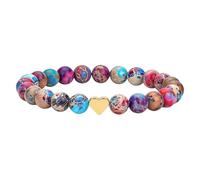 TQUXNGA Braccialetto con ciondolo a forma di cuore con perline lisce multicolore e cordoncino elastico robusto, per donne e uomini, Cristallo artificiale