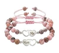 TQUXNGA Confezione da 2 braccialetti semplici con perline per madre e figlia, pietre naturali e perline da polso con simbolo d'amore, One Size, come descritto, come descritto