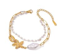 TQUXNGA Elegante braccialetto minimalista con ciondolo a forma di conchiglia e stella marina, regolabile, gioiello alla moda, Acciaio inossidabile, acrilico, perle d'imitazione