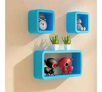 TQVLNMCR Mensole da parete galleggianti, set di 3 mensole a cubo, mensole da esposizione, librerie, mensole da parete(Blue)