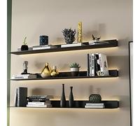 TQVLNMCR Mensole luminose a parete, mensole portaoggetti, mensole espositive galleggianti con luce LED. È facile riporre le tue cose preferite e riporre gli oggetti domestici.(Noir,150x20x6cm)