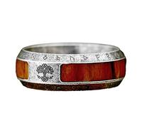 TQWSVUM Albero Della Vita Intarsio In Legno Fede Nuziale Per Uomini Donne- Viking Vintage Rune Yggdrasil Ring - 8MM Acciaio Inossidabile Norse Nodo Celtico Albero Della Vita Anello Gioielli Pagani