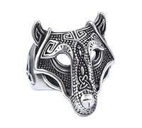 TQWSVUM Anelli Con Sigillo da Uomo Con Testa di Lupo -Anello del Lupo di Odino Vichingo Vintage Norreno -Gioielli Fatti A Mano In Acciaio Inossidabile Con Nodo Celtico Fenrir Amuleto Pirata Anello