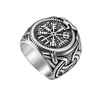 TQWSVUM Anelli Della Bussola Pirata Viking Vegvisir da Uomo - Anello Ouroboros In Acciaio Inossidabile Della Mitologia Norrena - Fatto A Mano Celtic Knot Cool Punk Hip Hop Jewelry Gift
