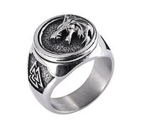 TQWSVUM Anelli di Lupo Norreno Per Uomini, Viking Acciaio Inossidabile Valknut Wolf Ring, Fatto A Mano Vintage Odin Triangolo Simbolo Amuleti Anelli Gioielli Regalo Per la Festa del Papà