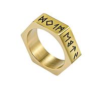 TQWSVUM Anello A Fascia Con Nordic Viking Futhark -Anello Cerchio In Acciaio Inossidabile da 7 Mm da Uomo Donna -Fatto A Mano Vintage Hexagon Pagan Amulet Pirate Ring Jewelry