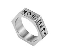 TQWSVUM Anello A Fascia Con Nordic Viking Futhark -Anello Cerchio In Acciaio Inossidabile da 7 Mm da Uomo Donna -Fatto A Mano Vintage Hexagon Pagan Amulet Pirate Ring Jewelry