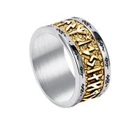 TQWSVUM Anello A Fascia con Rune Vichinghe Per Uomini E Donne - Anello In Acciaio Inossidabile con Rune Nordiche Futhark - Anello da Matrimonio Gotico Vintage con Lettere Rune Spesse Gioielleria