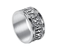 TQWSVUM Anello A Fascia con Rune Vichinghe Per Uomini E Donne - Anello In Acciaio Inossidabile con Rune Nordiche Futhark - Anello da Matrimonio Gotico Vintage con Lettere Rune Spesse Gioielleria
