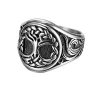 TQWSVUM Anello 'albero Della Vita dei Pirati Vichinghi, Handmade Classic Men Anello Rotondo Yggdrasil Tondo In Acciaio Inossidabile, Mitologia Norrena Celtic Knot Amulet Jewelry