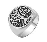 TQWSVUM Anello Albero Della Vita Vichingo for Uomo Donna, Fede Nuziale In Acciaio Inossidabile Mito Norreno Yggdrasil, Moda Hip Hop Vintage Celtico Pagano Gioielli Regalo di Natale Taglia 7-13