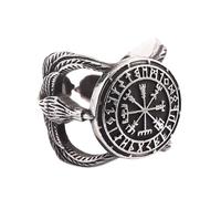 TQWSVUM Anello Bussola Vegvisir con Rune Vichinghe Per Uomo -Mitologia Norrena Anello di Odino Huginn E Muninn In Acciaio Inossidabile -Gioielli Animali Dell'anello Corvo Gotico Modo Dell'annata