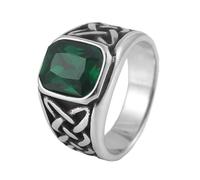 TQWSVUM Anello con Nodo Celtico Vichingo con Gemma Per Uomini E Donne - Anello In Acciaio Inossidabile con Nodo Nordico Irlandese E Pietra Quadrata - Gioiello da Dito Fashion Vintage Pesante