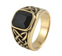 TQWSVUM Anello con Nodo Celtico Vichingo con Gemma Per Uomini E Donne - Anello In Acciaio Inossidabile con Nodo Nordico Irlandese E Pietra Quadrata - Gioiello da Dito Fashion Vintage Pesante