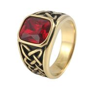 TQWSVUM Anello con Nodo Celtico Vichingo con Gemma Per Uomini E Donne - Anello In Acciaio Inossidabile con Nodo Nordico Irlandese E Pietra Quadrata - Gioiello da Dito Fashion Vintage Pesante