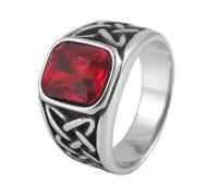 TQWSVUM Anello con Nodo Celtico Vichingo con Gemma Per Uomini E Donne - Anello In Acciaio Inossidabile con Nodo Nordico Irlandese E Pietra Quadrata - Gioiello da Dito Fashion Vintage Pesante