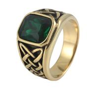 TQWSVUM Anello con Nodo Celtico Vichingo con Gemma Per Uomini E Donne - Anello In Acciaio Inossidabile con Nodo Nordico Irlandese E Pietra Quadrata - Gioiello da Dito Fashion Vintage Pesante