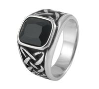 TQWSVUM Anello con Nodo Celtico Vichingo con Gemma Per Uomini E Donne - Anello In Acciaio Inossidabile con Nodo Nordico Irlandese E Pietra Quadrata - Gioiello da Dito Fashion Vintage Pesante