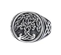 TQWSVUM Anello Con Nodo Celtico Vichingo Nordico 'albero Della Vita - Anello Con Sigillo Rotondo Yggdrasil In Acciaio Inossidabile da Uomo - Unisex Fashion Hip Hop Cocktail Party Ring Jewelry