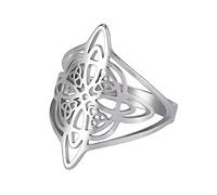 TQWSVUM Anello da Donna Con Nodo Celtico Vichingo -Anello Per Coppia Con Nodo Trinity Triquetra In Acciaio Inossidabile Scavato -Amuleto Pagano Nordico Gioielli Irlandesi Vintage Regali di Natale
