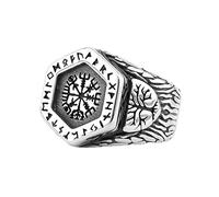 TQWSVUM Anello da Uomo Con Bussola Runa Vichinga E Albero Della Vita - Anello da Pirata In Acciaio Inossidabile Nordico Valknut Con Simbolo di Odino - Gioielli da Anello Per Feste Hip-hop