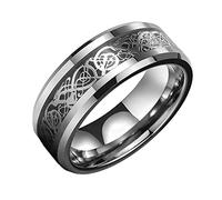 TQWSVUM Anello da Uomo In Acciaio Inossidabile Con Drago Celtico Vichingo, Fede Nuziale Donna In Drago,Mitologia Norrena Moda Vintage 8MM Anello In Fibra di Carbonio Gioielli Taglia 7-13