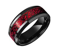 TQWSVUM Anello da Uomo In Acciaio Inossidabile Con Drago Celtico Vichingo, Fede Nuziale Donna In Drago,Mitologia Norrena Moda Vintage 8MM Anello In Fibra di Carbonio Gioielli Taglia 7-13