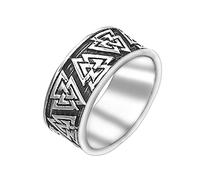 TQWSVUM Anello da Uomo In Acciaio Inossidabile Viking Valknut,Anello Amuleto Con Simbolo del Triangolo di Odino Nordico,Fascino Medievale Fatto A Mano Punk Hip Hop Boyfriend Biker Jewelry