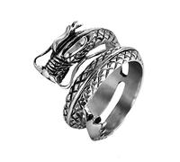 TQWSVUM Anello del Drago Vichingo da Uomo - Nordic Stainless Steel Vintage Punk Dragon Head Pirate Ring - Moda Ouroboros Animale Amuleto Anello Gioielli Regalo