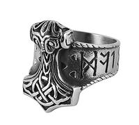 TQWSVUM Anello del Martello Thor's Vichingo Per Gli Uomini - Nordic Stainless Steel Mjolnir Celtic Knot Ring - Vintage Fashion Punk Biker Amuleto Pirate Ring Jewelry Regalo di Compleanno