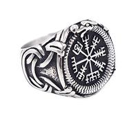 TQWSVUM Anello Della Bussola Vichinga, Anello da Uomo In Acciaio Inossidabile Dragon Ouroboros, Nordic Vegvisir Pirate Ring Gioielli Con Amuleto Animale Scandinavo Fatti A Mano