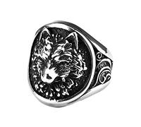 TQWSVUM Anello Fenrir Lupo Vichingo da Uomo - Anello Testa di Lupo Odin Vintage In Acciaio Inossidabile Nordico - Fascino Fatto A Mano Moda Hip Hop Biker Party Anello Pirata Pagano Gioielli