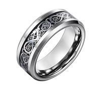 TQWSVUM Anello In Acciaio Inossidabile Con Drago Celtico Vichingo for Uomo, Mitologia Norrena Animale Fede Nuziale In Carburo Tungsteno, Gioielli Donna Amuleto Pagano Vintage Moda