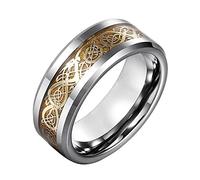 TQWSVUM Anello In Acciaio Inossidabile Con Drago Celtico Vichingo for Uomo, Mitologia Norrena Animale Fede Nuziale In Carburo Tungsteno, Gioielli Donna Amuleto Pagano Vintage Moda