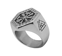 TQWSVUM Anello In Acciaio Inossidabile Con Runa Della Bussola Vichinga,Nordic Engraved Valknut Tree Of Life Symbol Hexagon Ring For Men Taglia 7-13, Hip Hop Vintage Gothic Punk Ring Gioielli