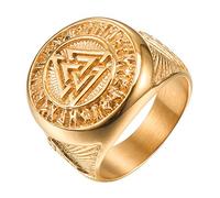 TQWSVUM Anello In Acciaio Inossidabile Oro Simbolo Odino Runa Valknut Per Uomo, Nordic Viking Warrior Signet Futhark Rings, Fashion Triangle Symbol Amulet Pagan Jewelry