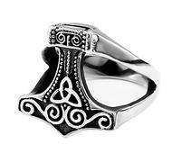 TQWSVUM Anello In Acciaio Inossidabile Viking Thor's Hammer Mjolnir da Uomo, Anello Signet Nodo Celtico Vintage Nordico, Gioielli di Protezione Religiosa In Stile Gotico Scandinavo Norreno