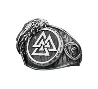 TQWSVUM Anello In Acciaio Inossidabile Viking Valknut Raven -Anello Con Nodo Celtico Corvo di Odino Norreno da Uomo Donna -Fashion Hip Hop Vintage Biker Pirate Amulet Ring Animal Charm Jewelry