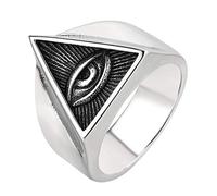 TQWSVUM Anello Massonico da Uomo A Triangolo In Acciaio Inossidabile Con Occhio Della Provvidenza, Simboli Illuminati Punk Biker Anelli Massonici, Anelli Sigillo Classici Religiosi Vintage Gioielli