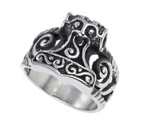 TQWSVUM Anello Mjolnir - Anello da Uomo Nordico Con Martello Thor's Vichingo -Anello Mjolnir Con Nodo Celtico Fatto A Mano Vintage In Acciaio Inossidabile Scavato Con Gioielli Punk Gotici