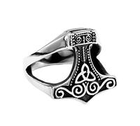 TQWSVUM Anello Mjolnir del Martello Thor's Vichingo - Nordic Anello Nodo Celtico Odin Acciaio Inox da Uomo - Vintage Fatto A Mano Lucido Punk Animale Amuleto Pirata Anello Gioielli
