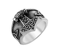 TQWSVUM Anello Mjolnir del Martello Thor's Vichingo - Nordic Anello Nodo Celtico Odin Acciaio Inox da Uomo - Vintage Fatto A Mano Lucido Punk Animale Amuleto Pirata Anello Gioielli