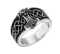 TQWSVUM Anello Mjolnir del Martello Thor's Vichingo - Nordic Anello Nodo Celtico Odin Acciaio Inox da Uomo - Vintage Fatto A Mano Lucido Punk Animale Amuleto Pirata Anello Gioielli